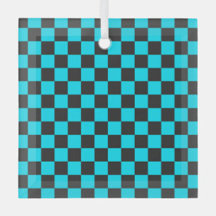 Ornement En Verre Motif à carreaux cyan et charbon