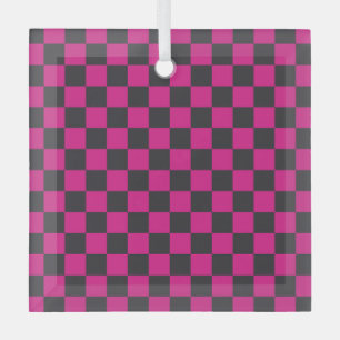 Ornement En Verre Motif à carreaux magenta et fumée