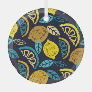 Ornement En Verre Motif Citrus Lemon Doodle Arrière - plan