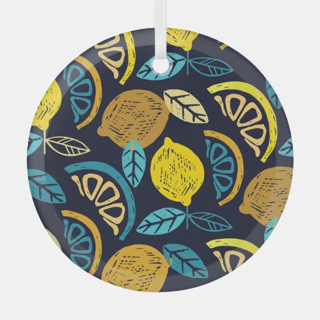 Ornement En Verre Motif Citrus Lemon Doodle Arrière - plan (Recto)