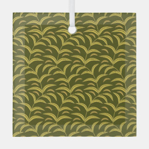 Ornement En Verre Motif de feuille jaune sur fond vert foncé