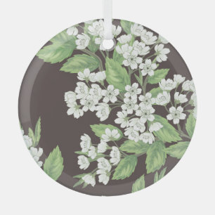 Ornement En Verre Motif de printemps, branches vertes sans soudure.