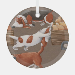 Ornement En Verre Motif de récolte Citrouille Basset Hound