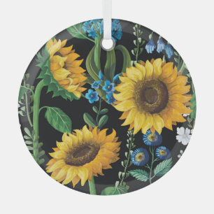 Ornement En Verre Motif de tournesol Arrière - plan noir