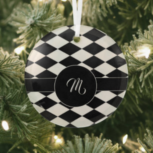 Ornement En Verre Motif diamant blanc et noir personnalisé