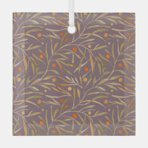 Ornement En Verre Motif élégant de feuille à l'aquarelle  Fond viole