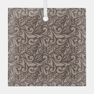 Ornement En Verre Motif floral marron élégant sur fond rose clair
