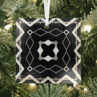 Ornement En Verre Motif géométrique noir blanc et argenté