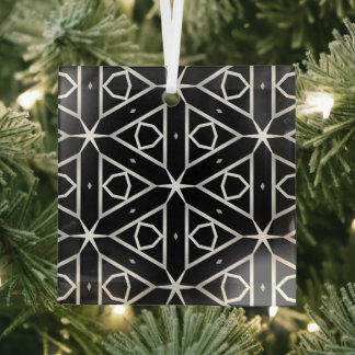 Ornement En Verre Motif géométrique noir blanc et argenté