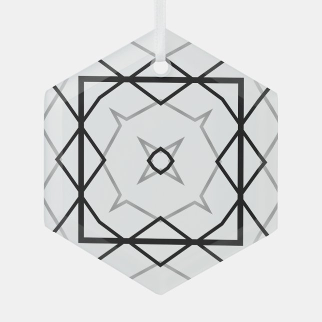Ornement En Verre Motif géométrique noir et argent blanc (Recto)