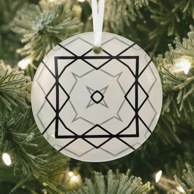 Ornement En Verre Motif géométrique noir et argent blanc (Insitu)
