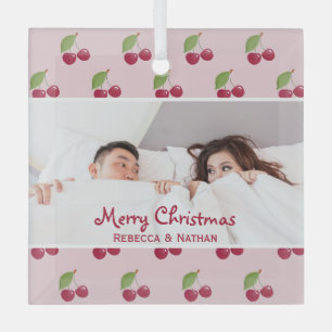 Ornement En Verre Motif joli cerise Noël photo personnalisé