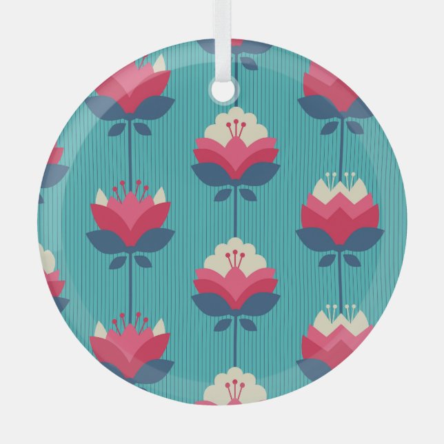 Ornement En Verre Motif sans couture rétro à fleurs. (Recto)