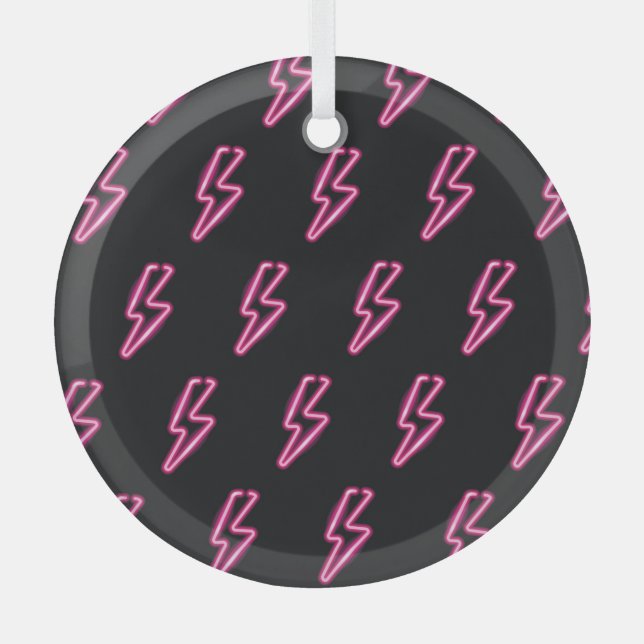 Ornement En Verre Neon Pink Lightning : Arrière - plan foncé. (Recto)