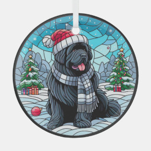 Ornement En Verre Newf noir avec Santa Hat Style de verre tendu