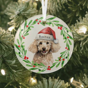Ornement En Verre Noël Chien Poodle Santa Hat Holiday