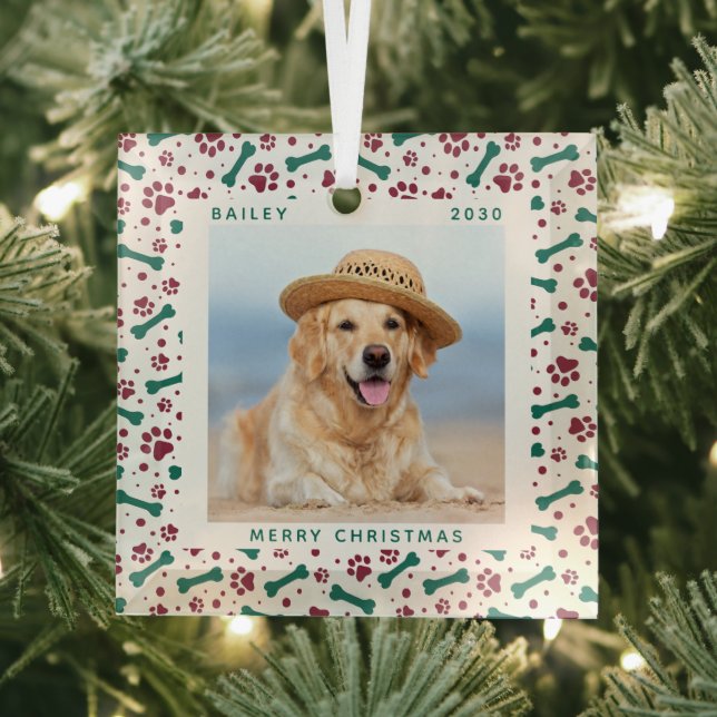 Ornement En Verre Noël Custom Chien Photo Cute Empreintes de pattes  (Insitu)