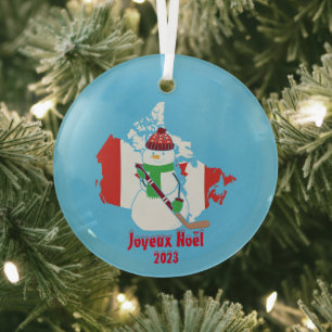 Ornement En Verre Noël Drapeau canadien Snowman