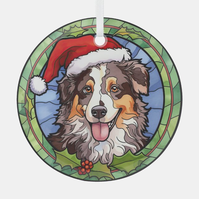 Ornement En Verre Noël du berger australien (Recto)