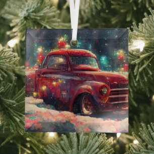 Ornement En Verre Noël du camion rouge