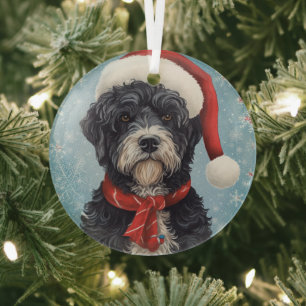 Ornement En Verre Noël du chien d'eau portugais