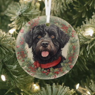 Ornement En Verre Noël du chien d'eau portugais