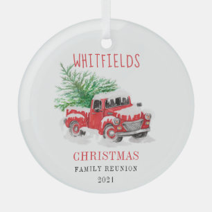 Ornement En Verre Noël Famille Retrouvailles Camion Rouge