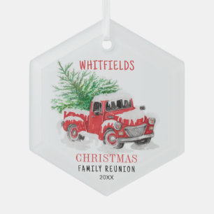 Ornement En Verre Noël Famille Réunion Rouge Camion Personnalisé