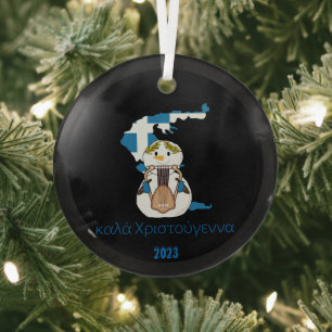 Ornement En Verre Noël Grèce Drapeau neige