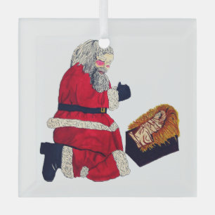 ORNEMENT EN VERRE NOËL JÉSUS ET PÈRE NOËL