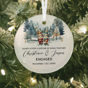 Ornement En Verre Noël Minimaliste Forêt Couple Fiançailles