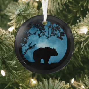 Ornement En Verre Noël Ours et lune
