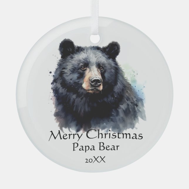Ornement En Verre Noël Papa Ours Animal Faune Dénue (Recto)