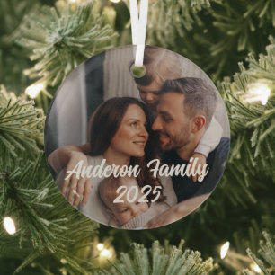 Ornement En Verre Noël personnalisé Famille Photo Texte personnalisé