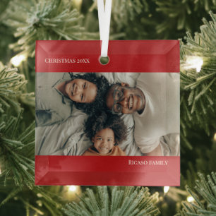 Ornement En Verre Noël photo personnalisée en rouge
