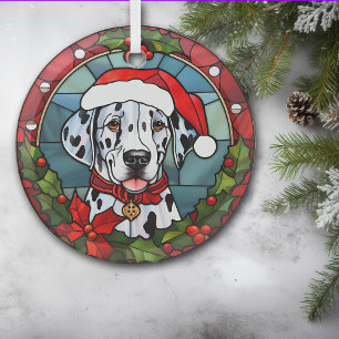 Ornement En Verre Noël Poinsettia Père Noël Chien dalmate