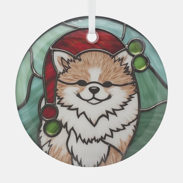 Ornement En Verre Noël Poméranien en verre teint (Recto)