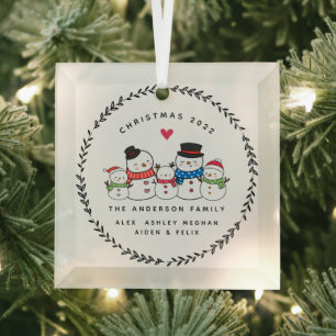 Ornement En Verre Noël Snowman Famille de cinq