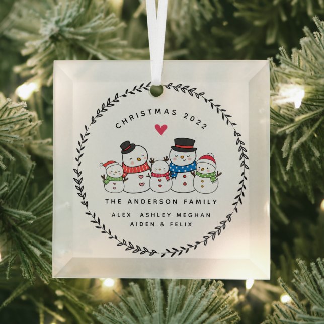 Ornement En Verre Noël Snowman Famille de cinq (Insitu)