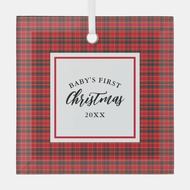Ornement En Verre Noël Tartan Plaid Baby's First Christmas (Recto)