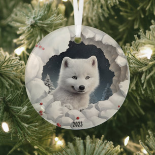 Ornement En Verre Noël White Fox