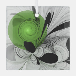 Ornement En Verre Noir Abstrait et blanc avec art fractal vert