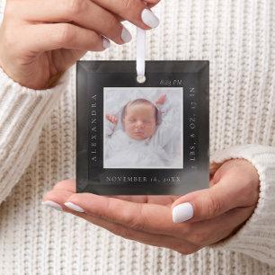 Ornement En Verre Nom de bébé minimal Statistiques de naissance Phot