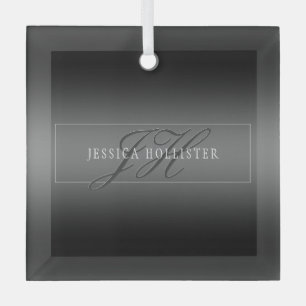 Ornement En Verre Nom élégant et Initiales monogrammes Noir et gri