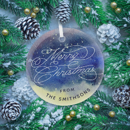 Ornement En Verre Nom personnalisable Cute Navy Bleu Joyeux Noël