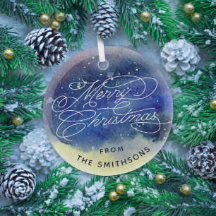 Ornement En Verre Nom personnalisable Cute Navy Bleu Joyeux Noël