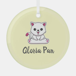 Ornement En Verre Nom personnalisé mignon chat blanc sur jaune