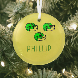Ornement En Verre Nom personnalisé vert casque de football jaune