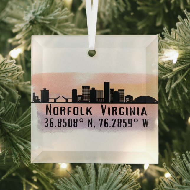Ornement En Verre Norfolk VA City Skyline (Insitu)