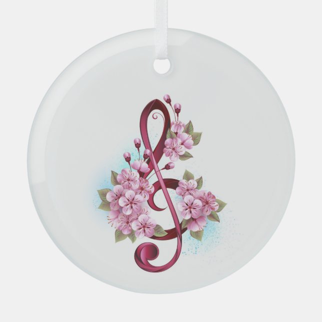 Ornement En Verre Notes de clef musicale en treble avec des fleurs S (Recto)